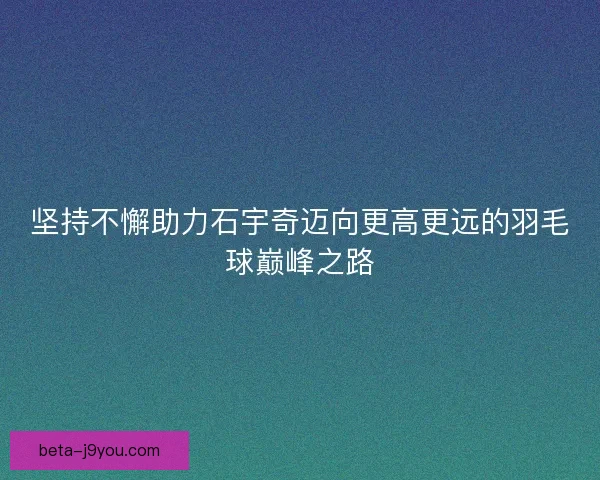坚持不懈助力石宇奇迈向更高更远的羽毛球巅峰之路
